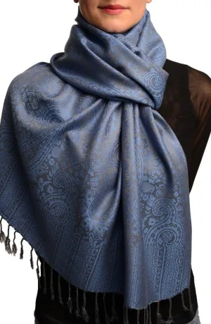 Violet Blue & Grey Paisleys Pashmina Feel With Tassels