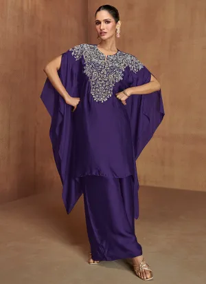 Violet Multi Embroidery Poncho Style Pant Suit