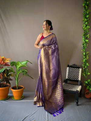 Violet Saree in Pure Kanjeevaram Silk for wedding