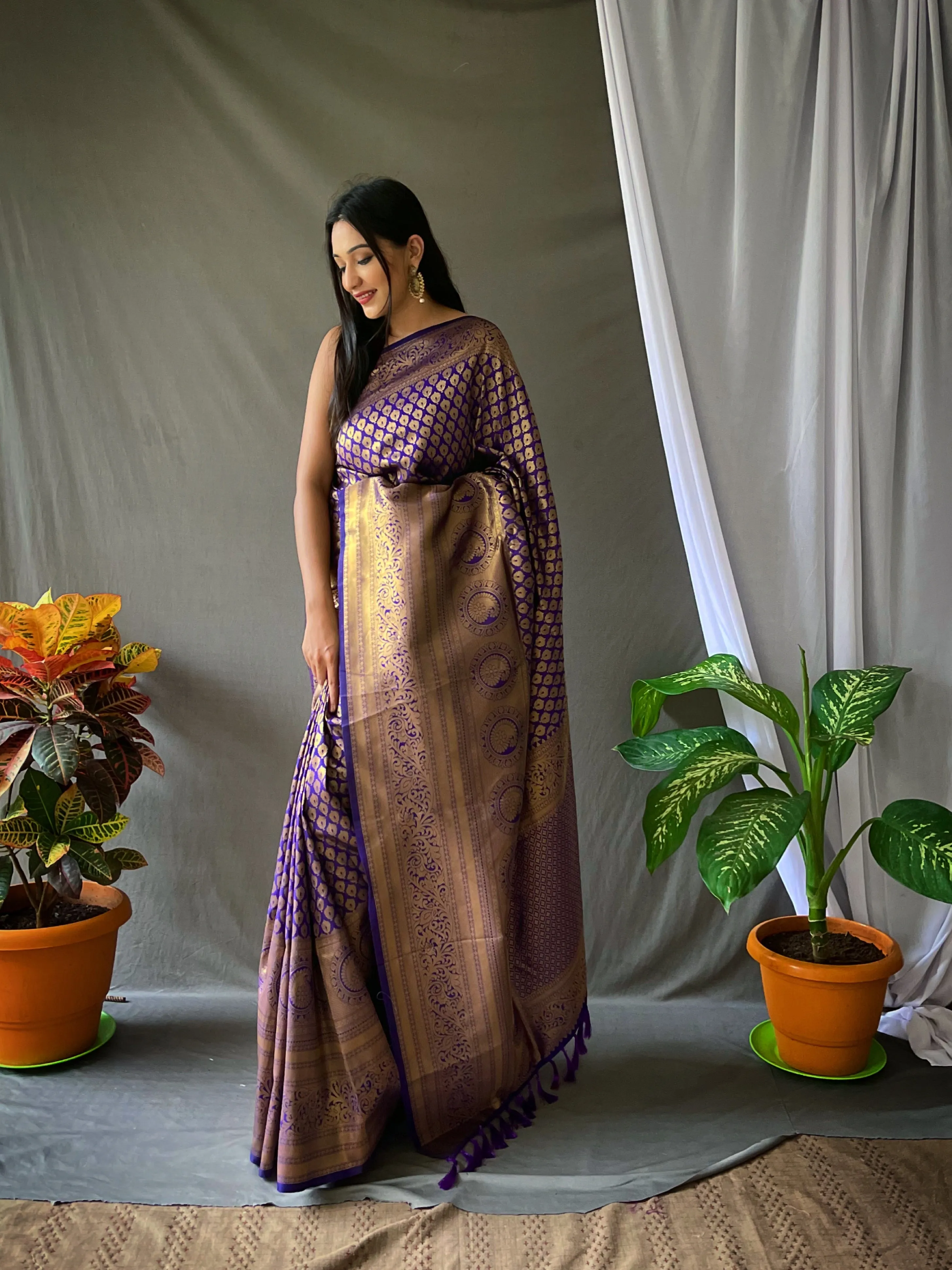 Violet Saree in Pure Kanjeevaram Silk for women