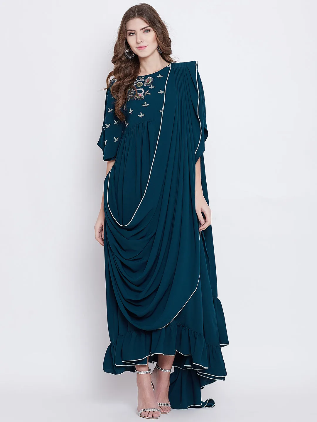 VIRIDESCENT SWAG DRAPED KAFTAN