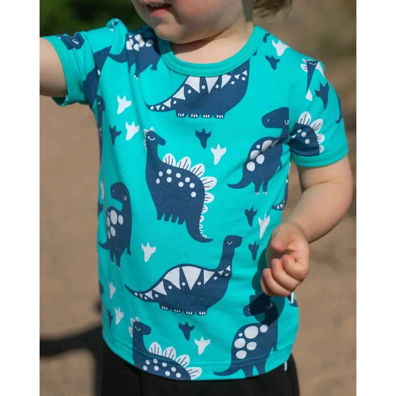 VISA Short Sleeve Shirt - Dinosaur in Turquoise and Blueberry