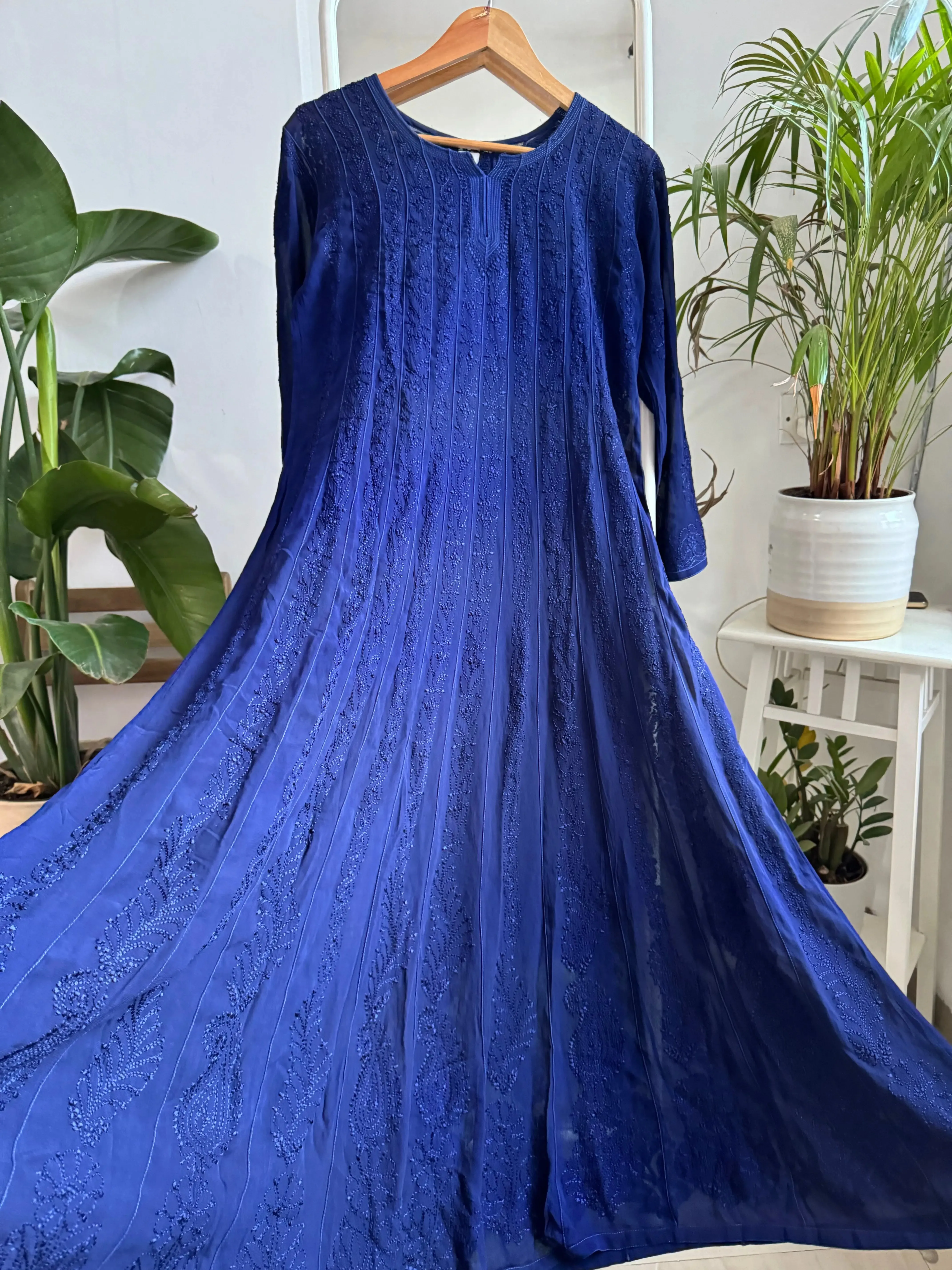 Viscose Chikankari Anarkali - Midnight Blue