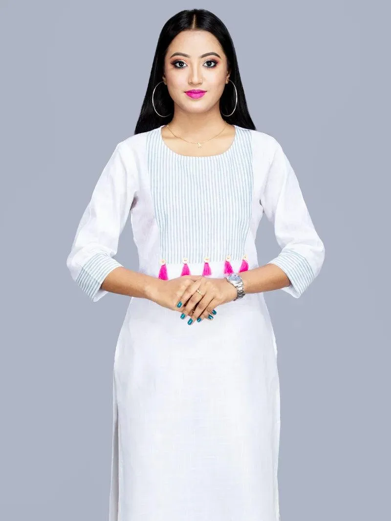 Viscose Cotton Slab White Long Kurta