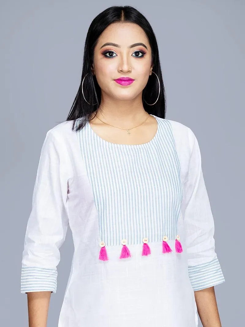 Viscose Cotton Slab White Long Kurta