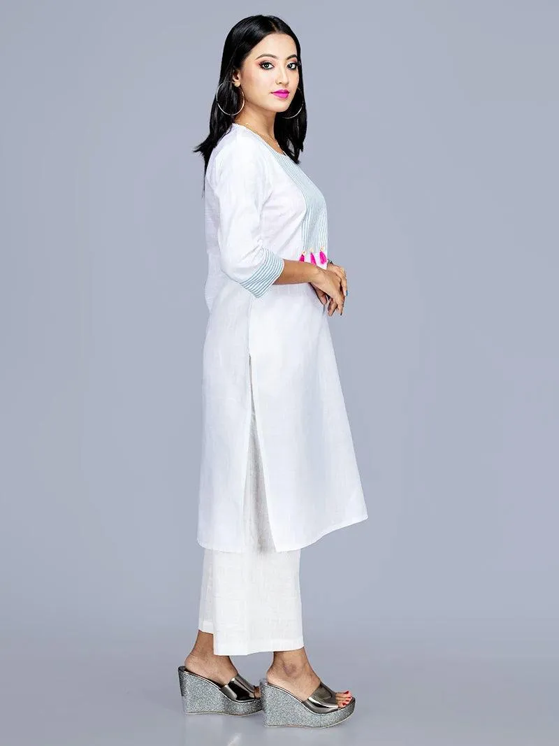 Viscose Cotton Slab White Long Kurta