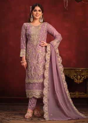 Viscose Organza Purple Zari & Sequins Festive Salwar Suit