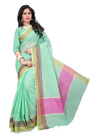 Vishala Fashion Beautiful Handloom Plain Green Pure cotton double mercerised Saree hand crafted with rich look