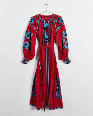 Vita Kin 'kilim' embroidered dress, red, one size