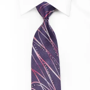 Vito Rufolo Men's Crystal Silk Tie Waves on Purple With Silver Sparkles