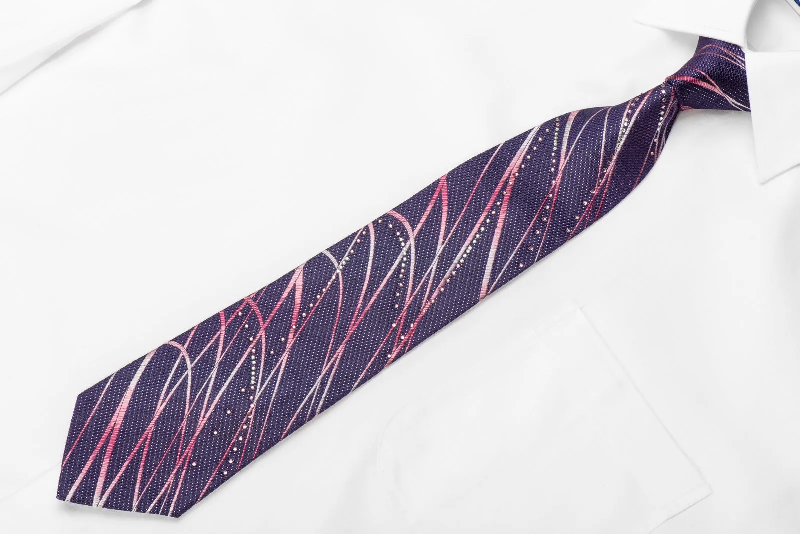 Vito Rufolo Men's Crystal Silk Tie Waves on Purple With Silver Sparkles