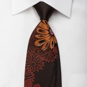 Vito Rufolo Men's Silk Necktie Orange Floral On Brown Sparkling With Rhinestones