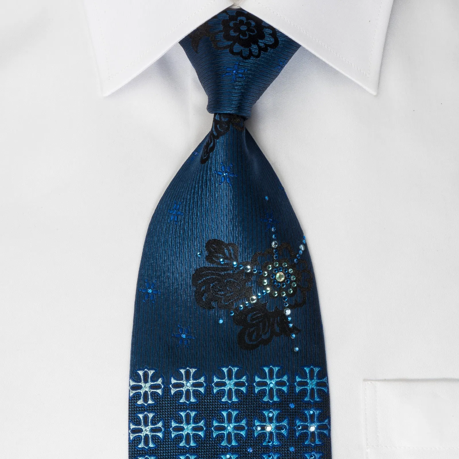 Vito Rufolo Rhinestone Necktie Crosses On Blue With Silver Sparkles