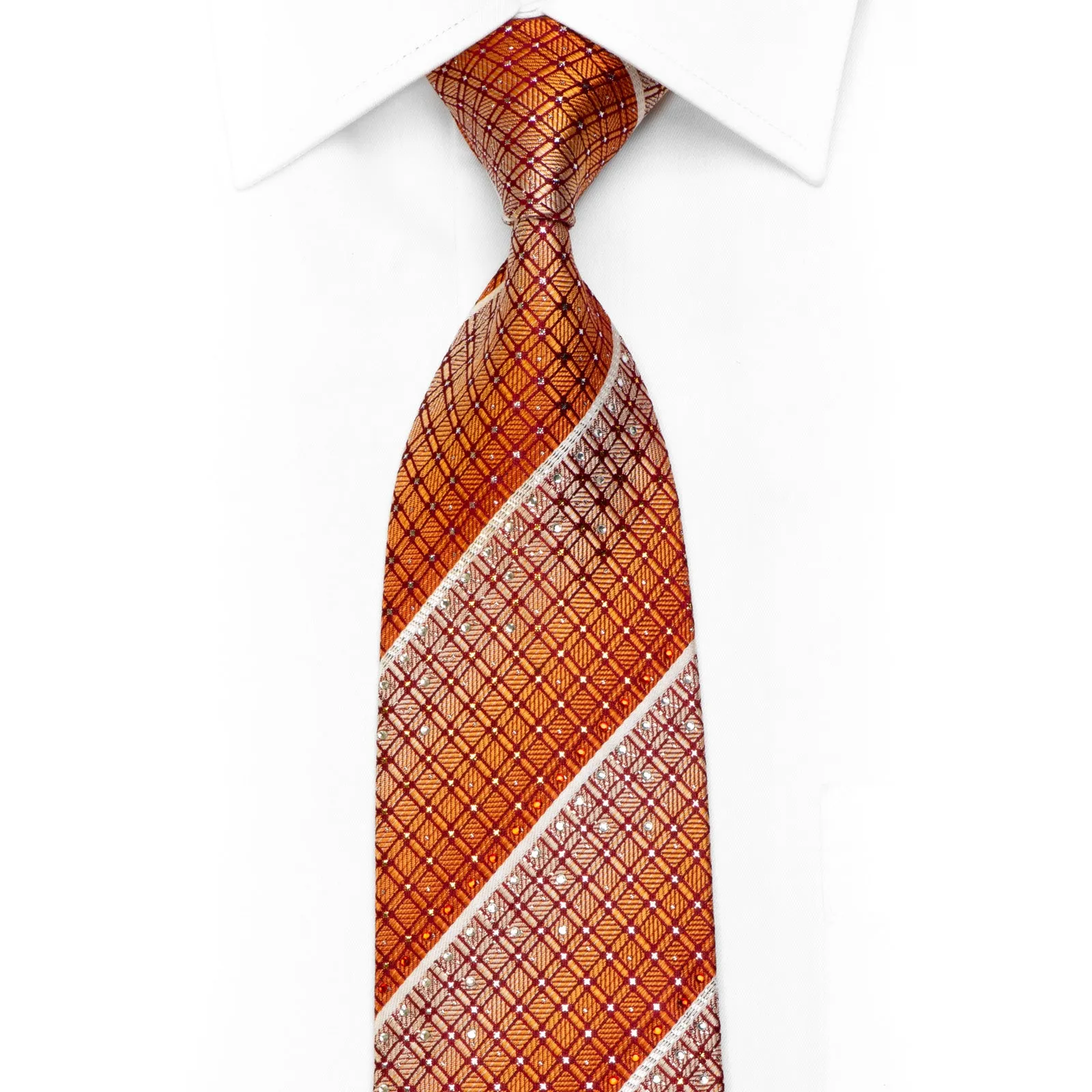 Vito Rufolo Silk Necktie Silver Orange Burgundy Striped With Sparkles