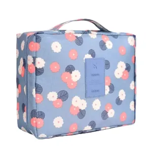 Viulvuk Multipurpose Travel Cosmetic Makeup Pouch | Multi Pockets Toiletry Bags & Travelling Pouches for Girls | Inner Ware Storage Organizer & Wash Bag for Women - Blue Flower (Size: 21x16x08 cm)