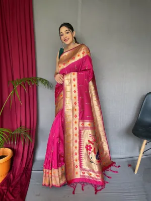 Vivid Burgundy Saree in Paithani Silk