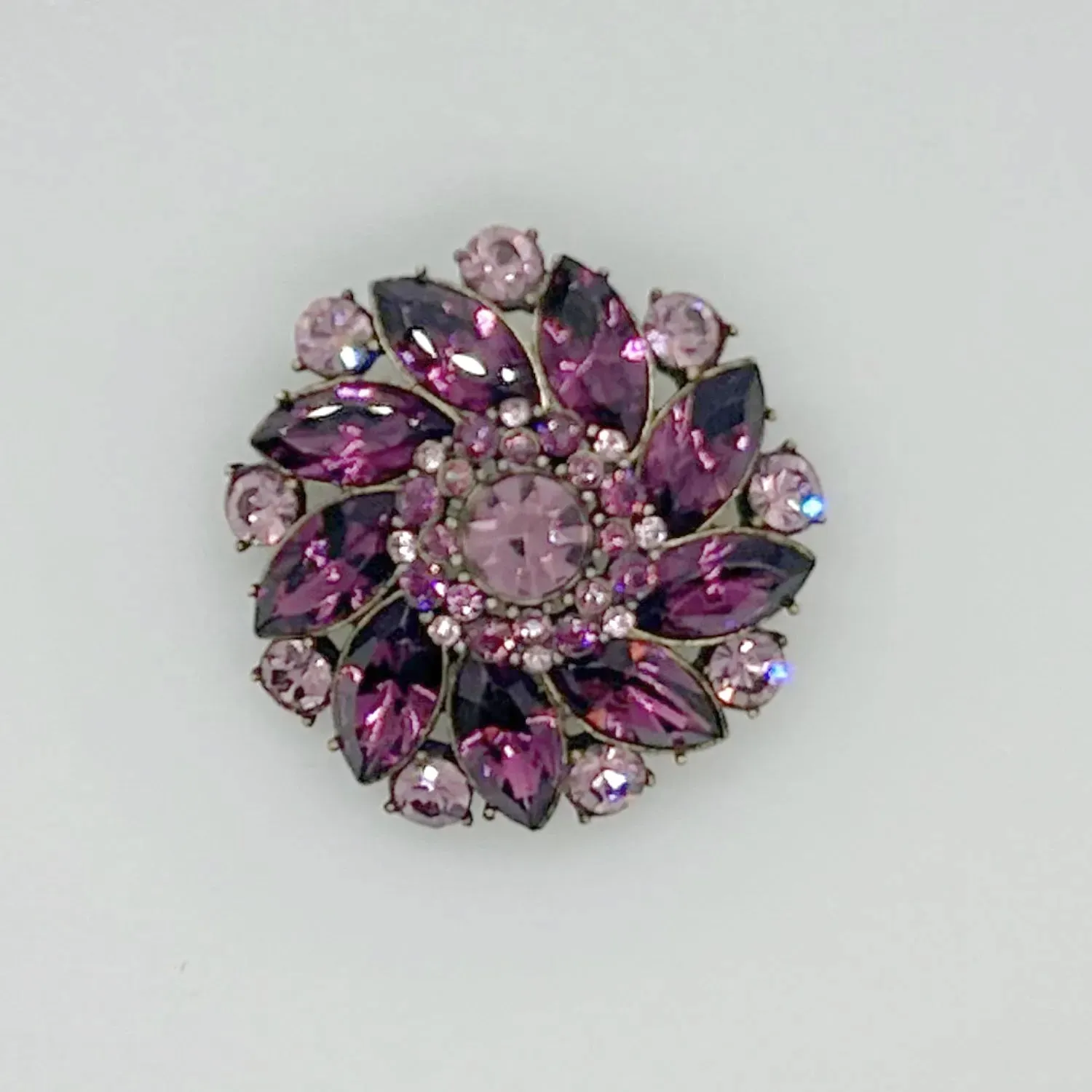 Vivid Purple and Pink Vintage Rhinestone Brooch