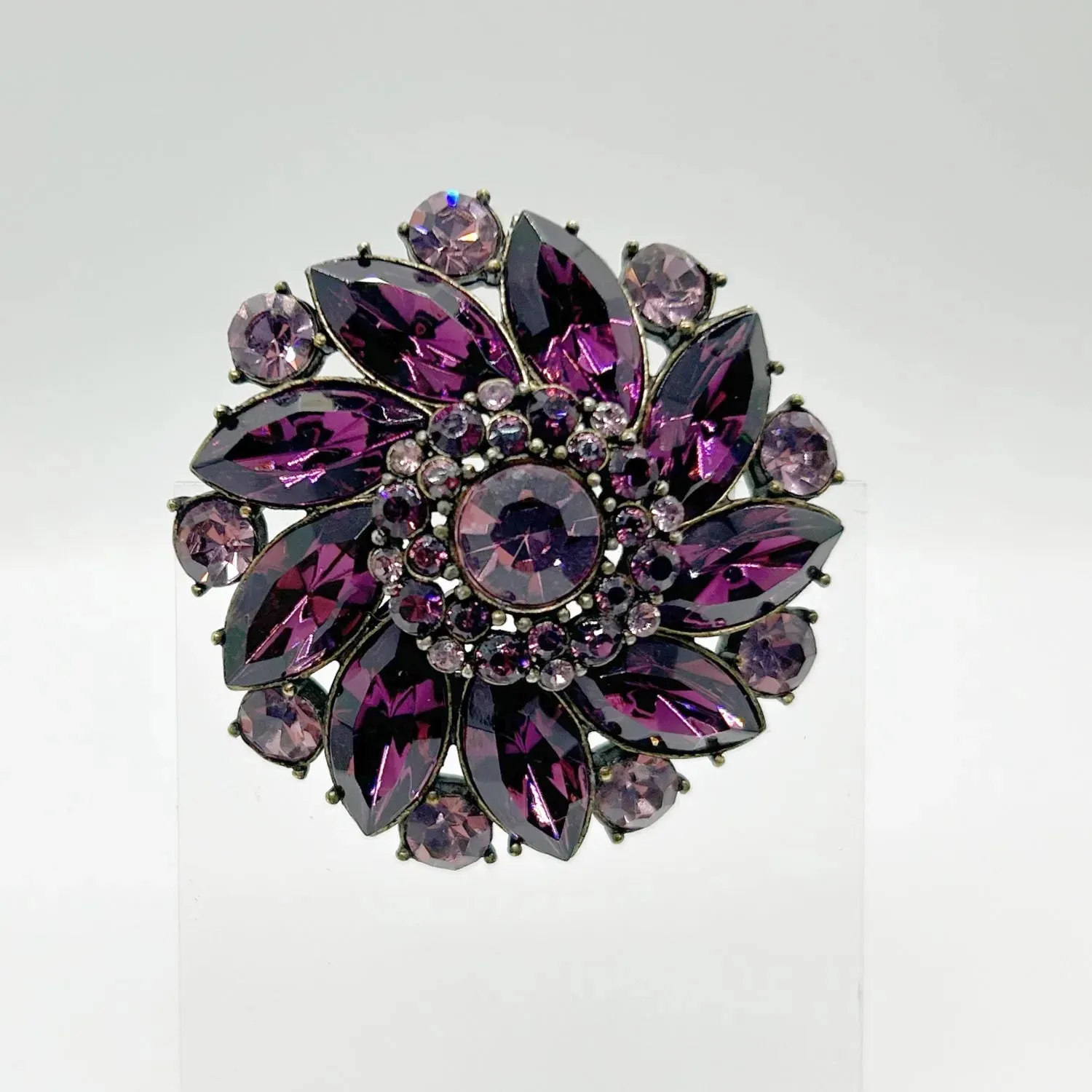 Vivid Purple and Pink Vintage Rhinestone Brooch