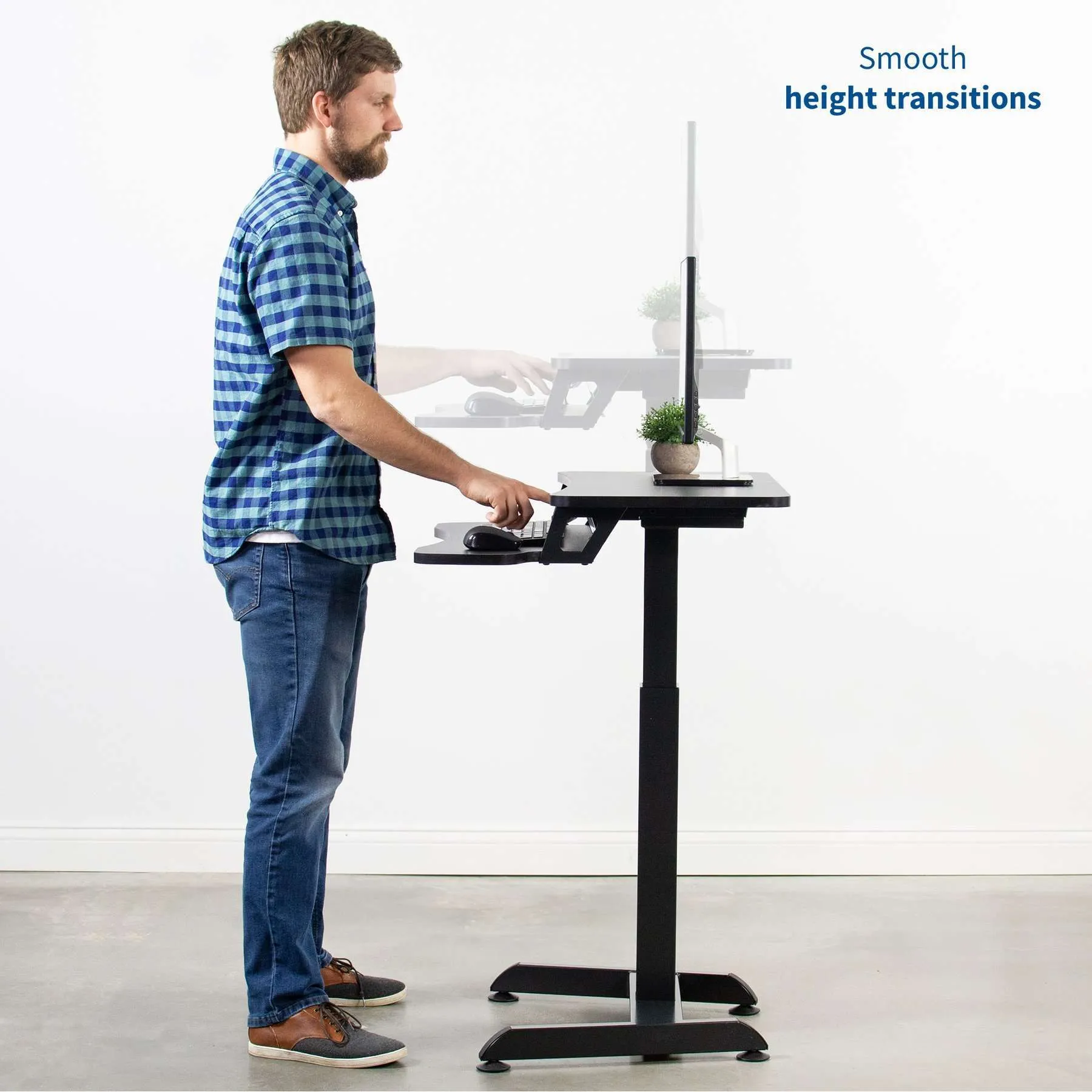 VIVO Black Electric Height-Adjustable Tall Standing Monitor Sit-Stand Desk,  DESK-V111B