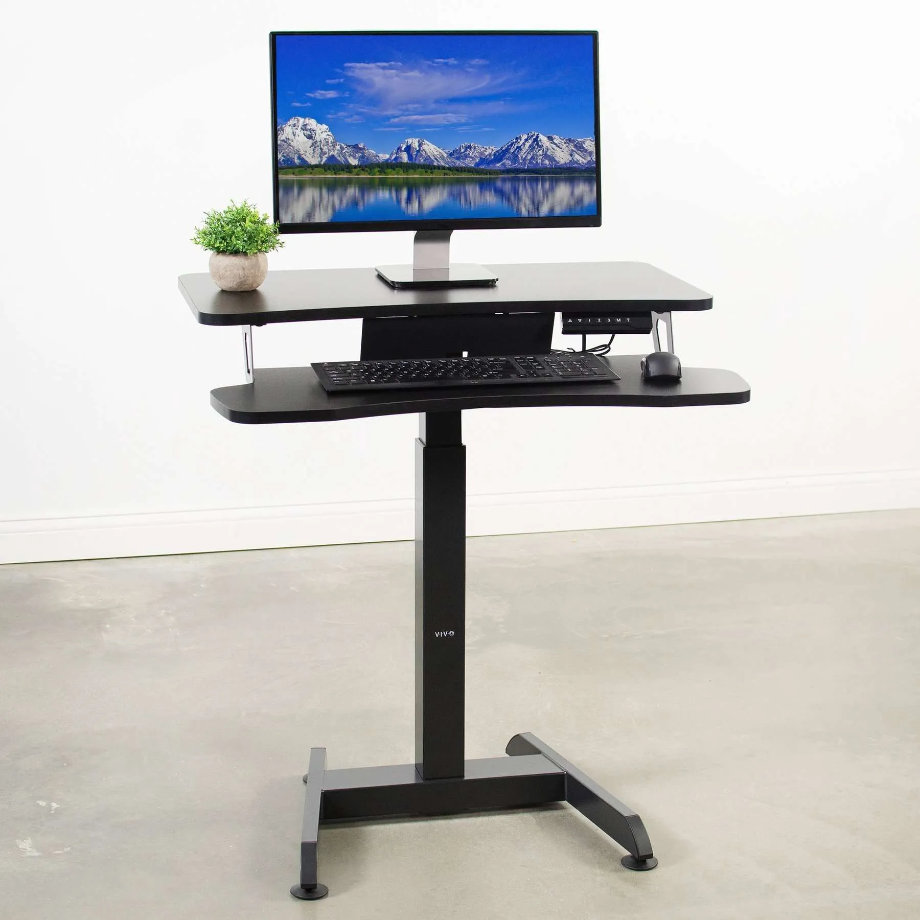 VIVO Black Electric Height-Adjustable Tall Standing Monitor Sit-Stand Desk,  DESK-V111B