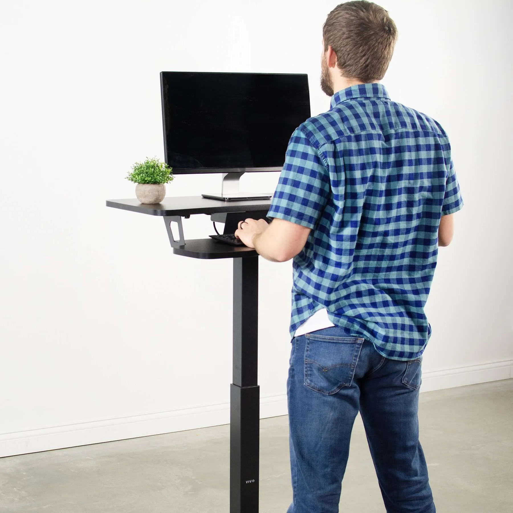 VIVO Black Electric Height-Adjustable Tall Standing Monitor Sit-Stand Desk,  DESK-V111B