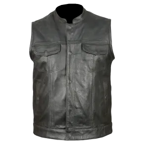 VL914 Vance Leather Zipper and Snap Closure Leather Motorcycle Club Vest