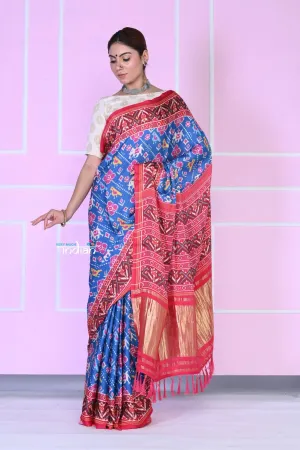 VMI EXCLUSIVE! Powder Blue Pure Gajji Satin Silk Saree with Beautiful Patola Print