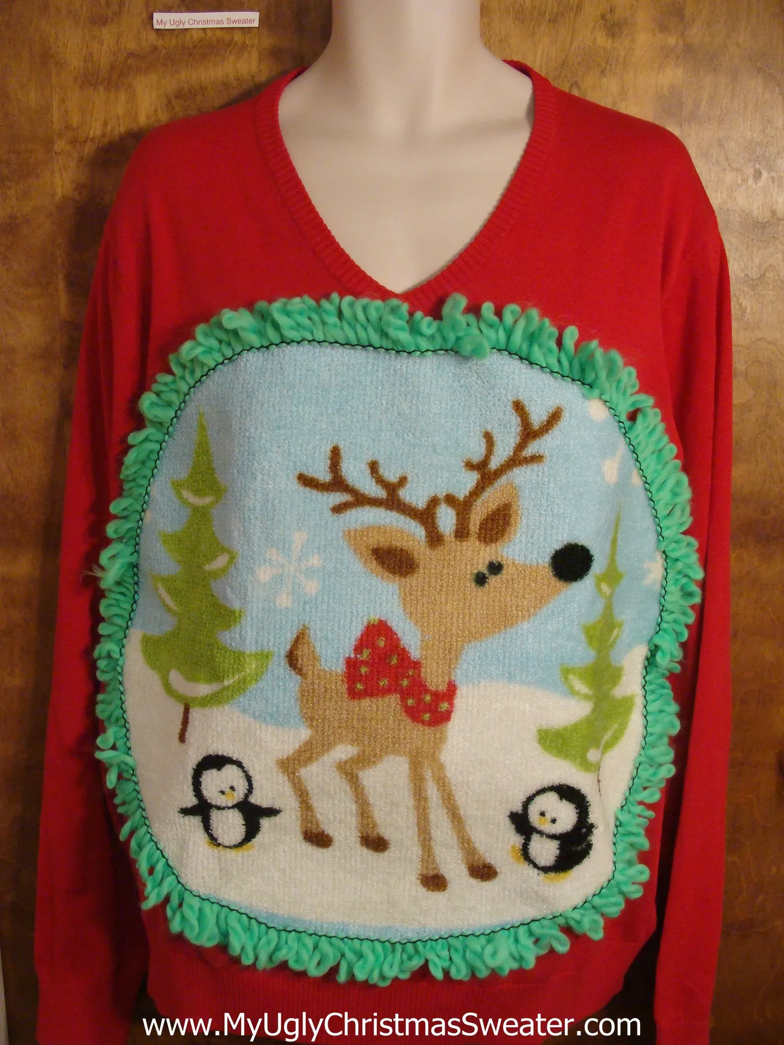 Vneck Reindeer Penguin Christmas Sweater