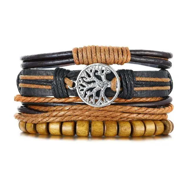 Vnox 4Pcs/ Set Braided Wrap Leather Bracelets