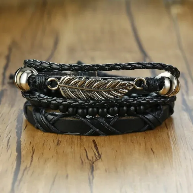 Vnox 4Pcs/ Set Braided Wrap Leather Bracelets