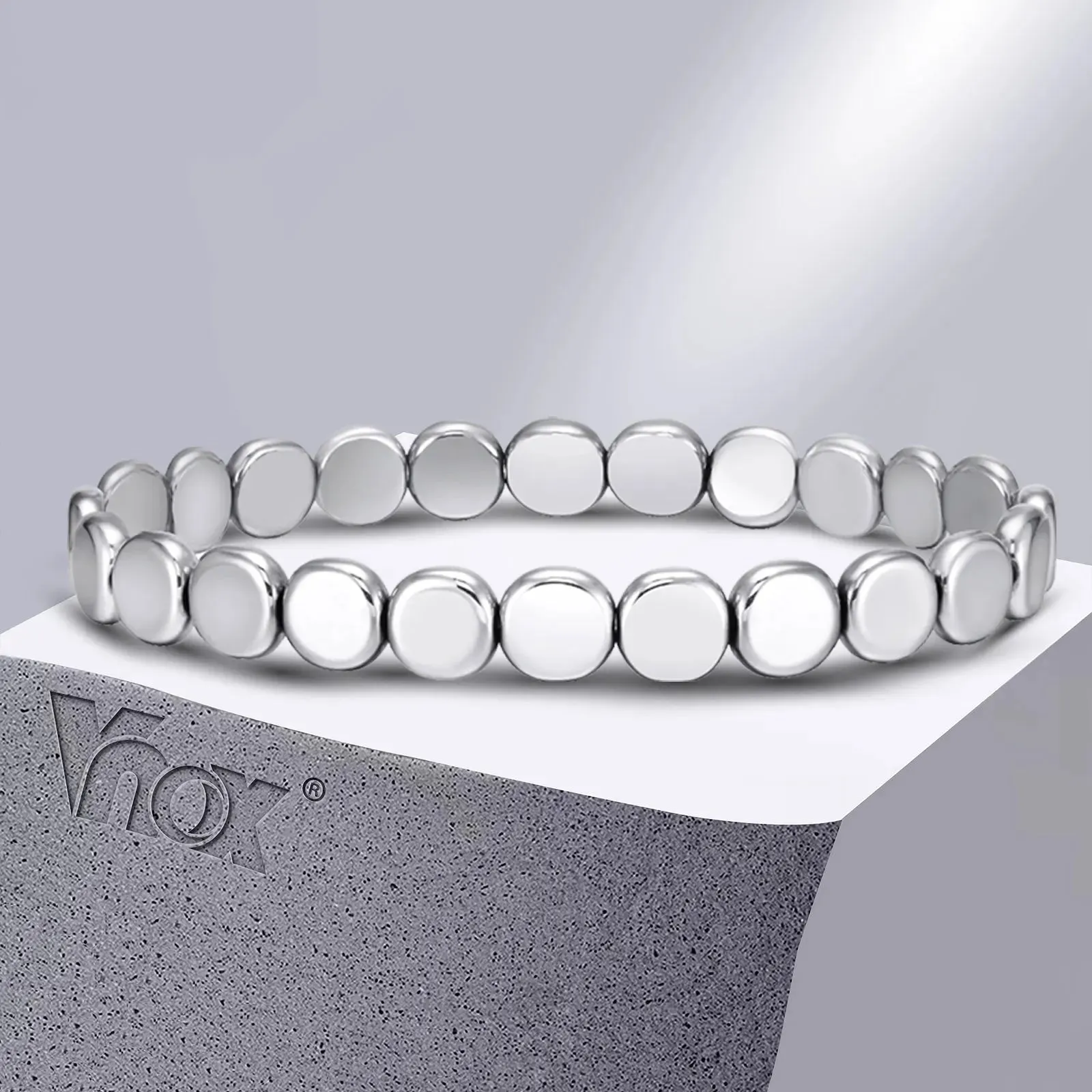 Vnox 7.7mm Round Hematite Bracelets for Men Women, Gallstone Handmade Braided Rope Natural Stone Beads Wristband