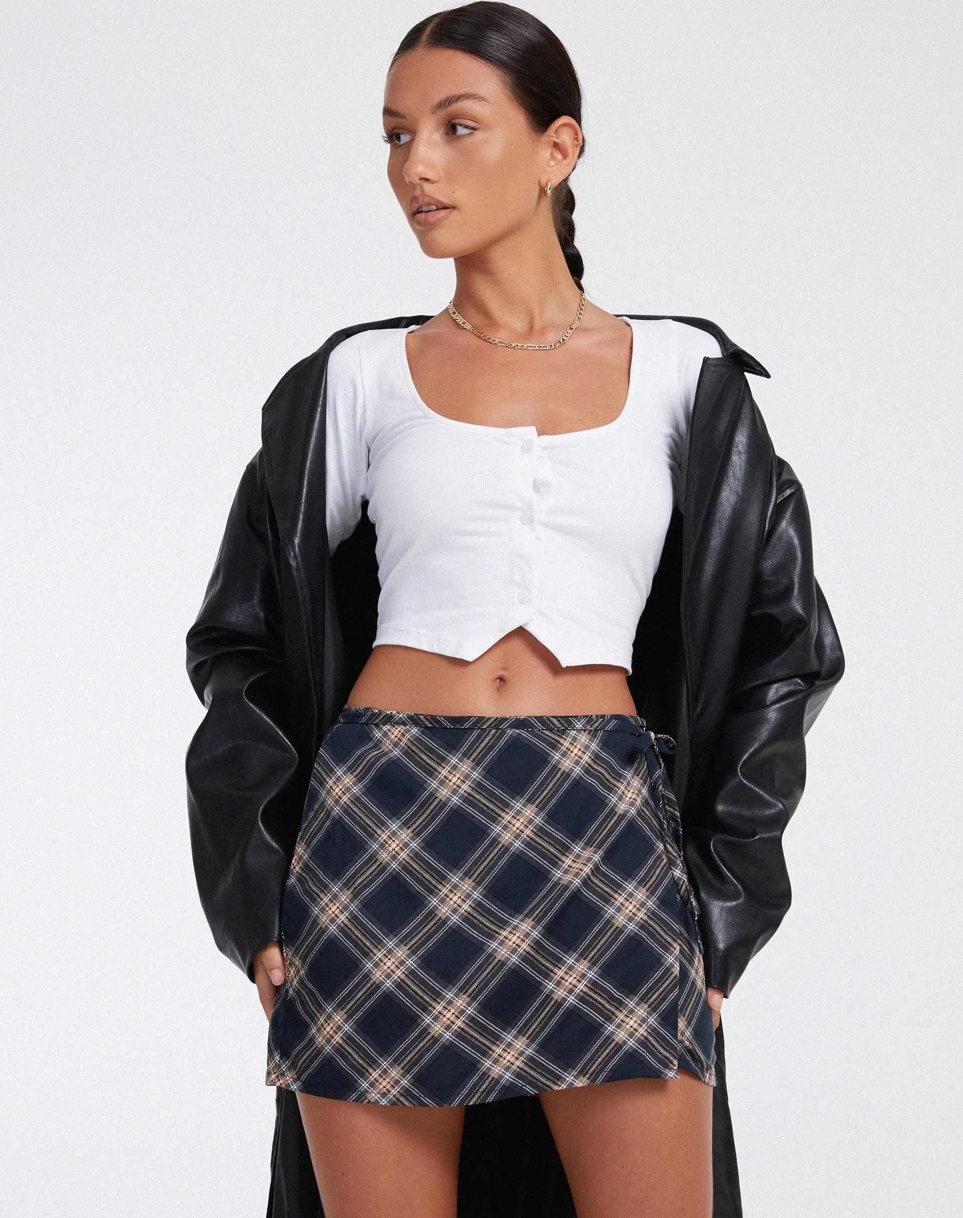 Volta Mini Skirt in 20's Check Black and Grey