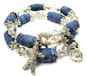 Voodoo Doll Blue Jean Beaded Wrap Bracelet