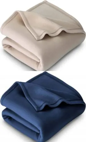 VORDVIGO Combo Pack of 2 Single Bed Solid/Plain Polar Blanket_Size - 60 * 90 inch, color-Cream&Blue