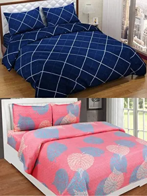 VORDVIGO® Cotton 220 TC Queen Size Double Bedsheets Combo Pack of 2 Bedsheets & 4 Pillow Covers_Size- 90*90 inch