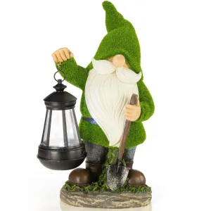 Vp Home Earnest Flocked Garden Gnome With Lantern Solar Powered Led Outdoor Decor Light