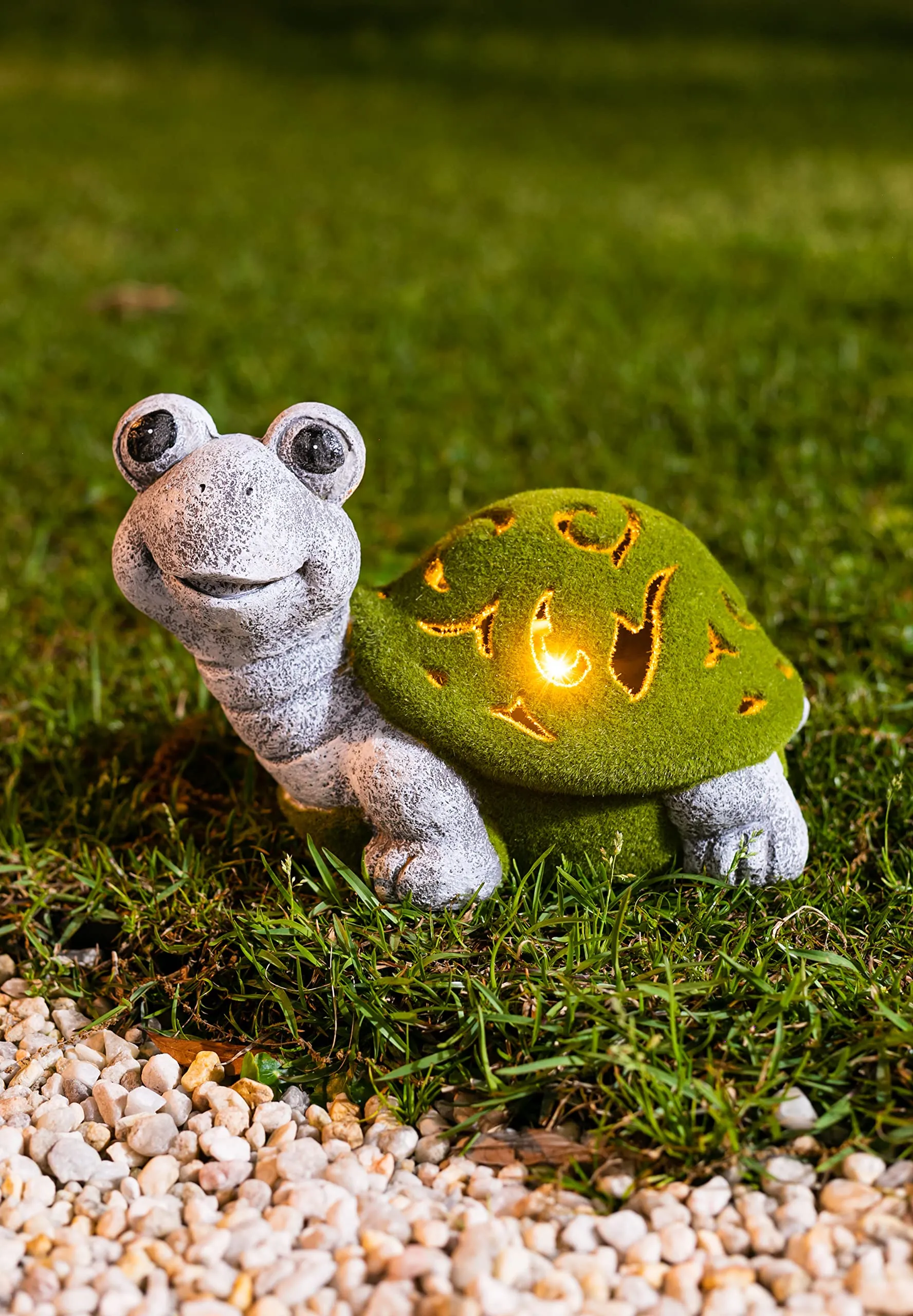 VP Home Lazy Turtle with Flocked Shell Solar Powered LED Outdoor Decor Garden