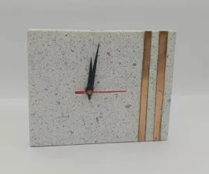 VR SOURCING Terrazo Marble Table Clock with Brass Inlay