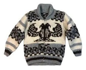 VTG NATIVE CANADIAN HAND KNIT COWICHAN CARDIGAN SALISH INDIAN ROCKABILLY S 38”