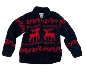 VTG NATIVE CANADIAN HAND KNIT COWICHAN CARDIGAN SALISH INDIAN ROCKABILLY XS 34”