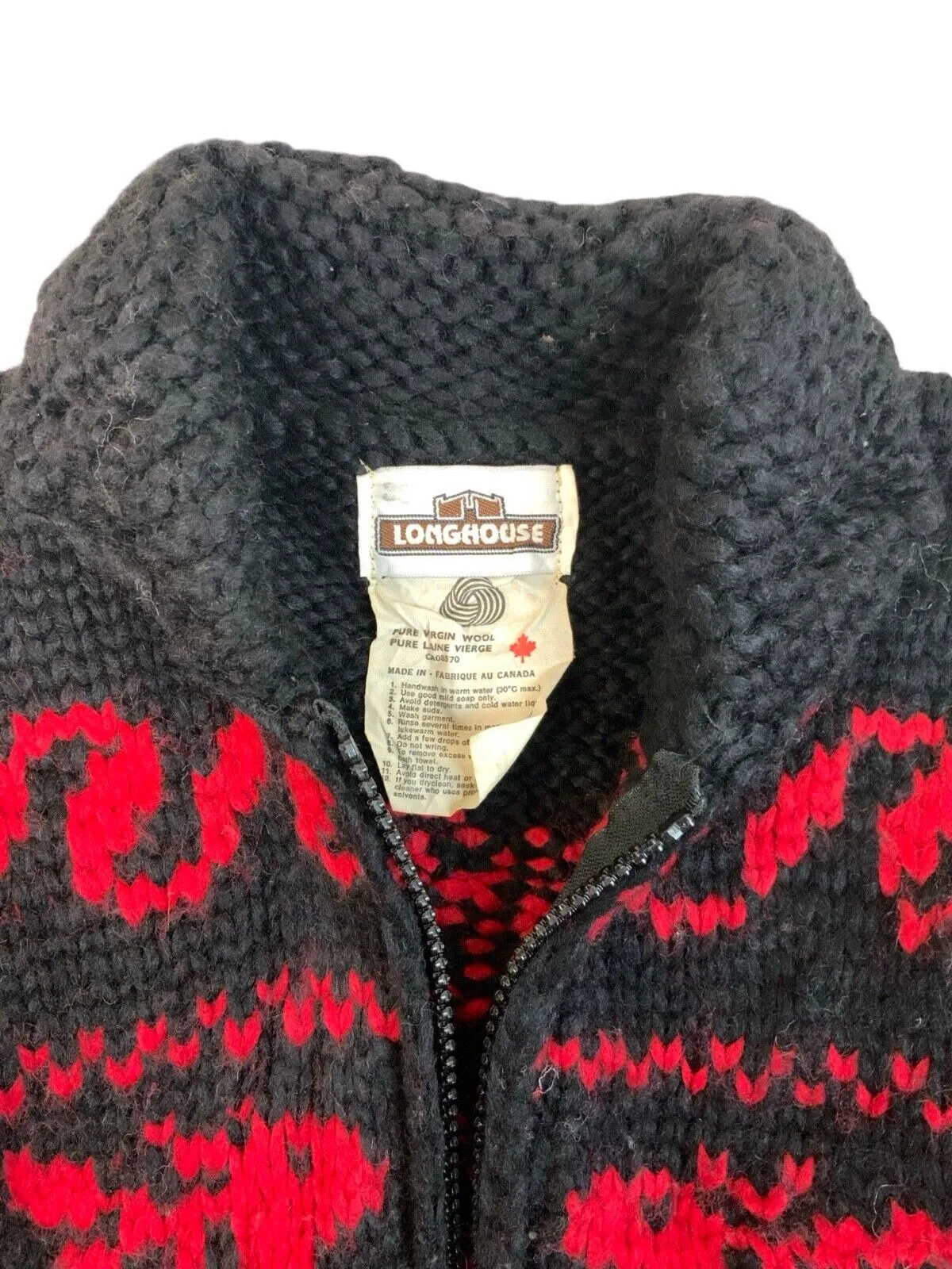 VTG NATIVE CANADIAN HAND KNIT COWICHAN CARDIGAN SALISH INDIAN ROCKABILLY XS 34”