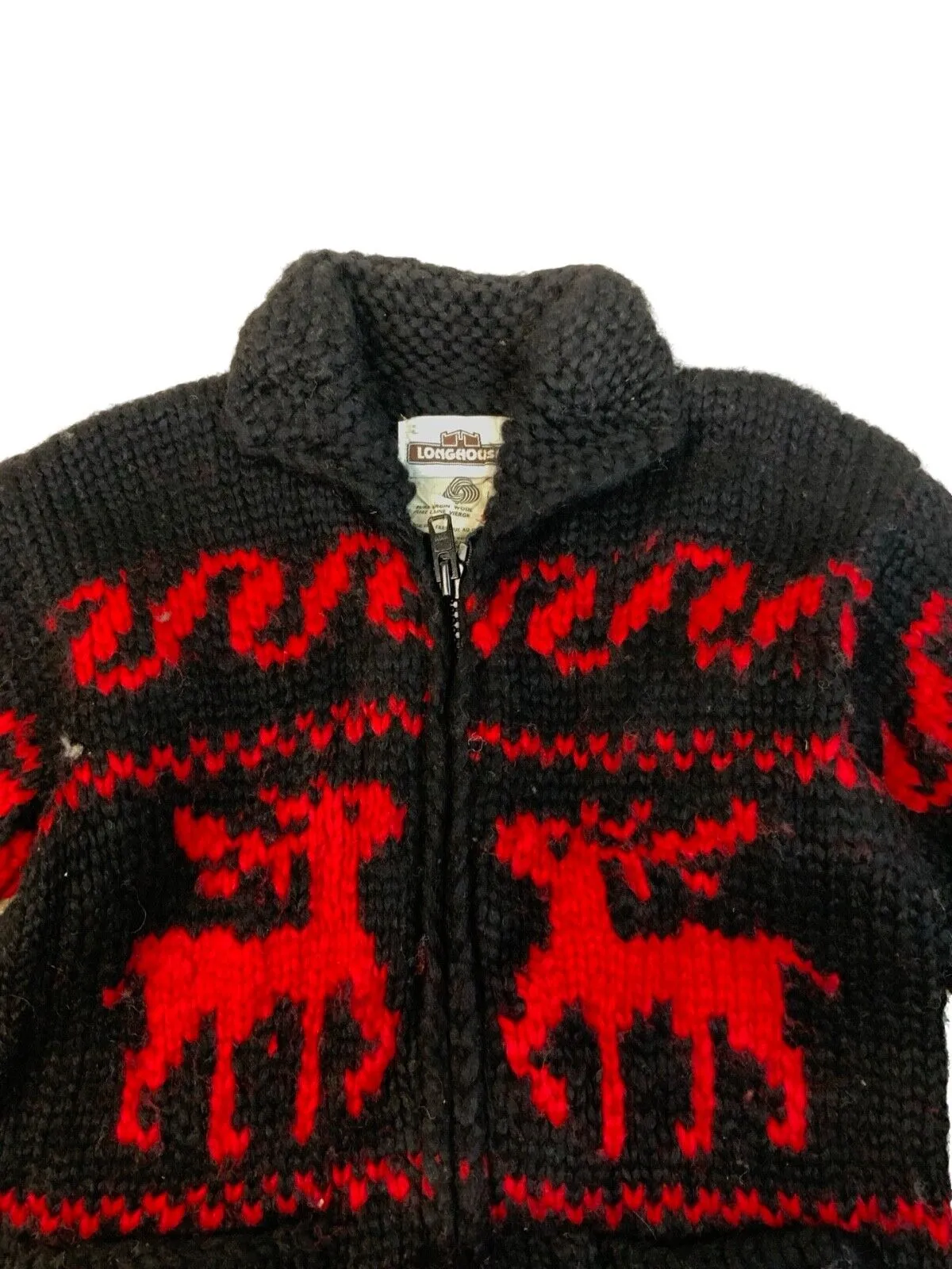 VTG NATIVE CANADIAN HAND KNIT COWICHAN CARDIGAN SALISH INDIAN ROCKABILLY XS 34”