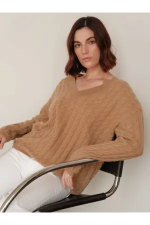 W. Cashmere Stetson Cable Knit V-Neck Pullover 24FHA0101R1 | Sand