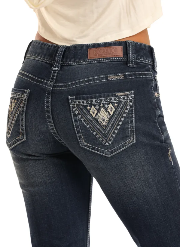 W2-3421 - Rock&Roll Denim Women's Cowgirl Boyfriend Jeans - Dark Wash