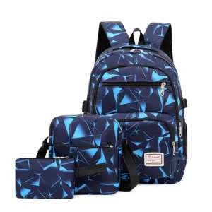 WA208 3 In 1 Diamond Print Canvas Backpack Shoulder Bag Student Schoolbag(Blue)