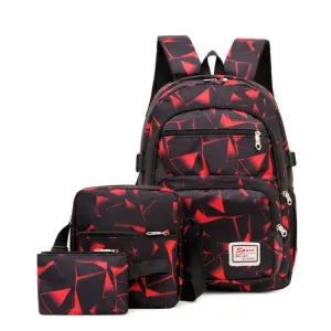 WA208 3 In 1 Diamond Print Canvas Backpack Shoulder Bag Student Schoolbag(Red)