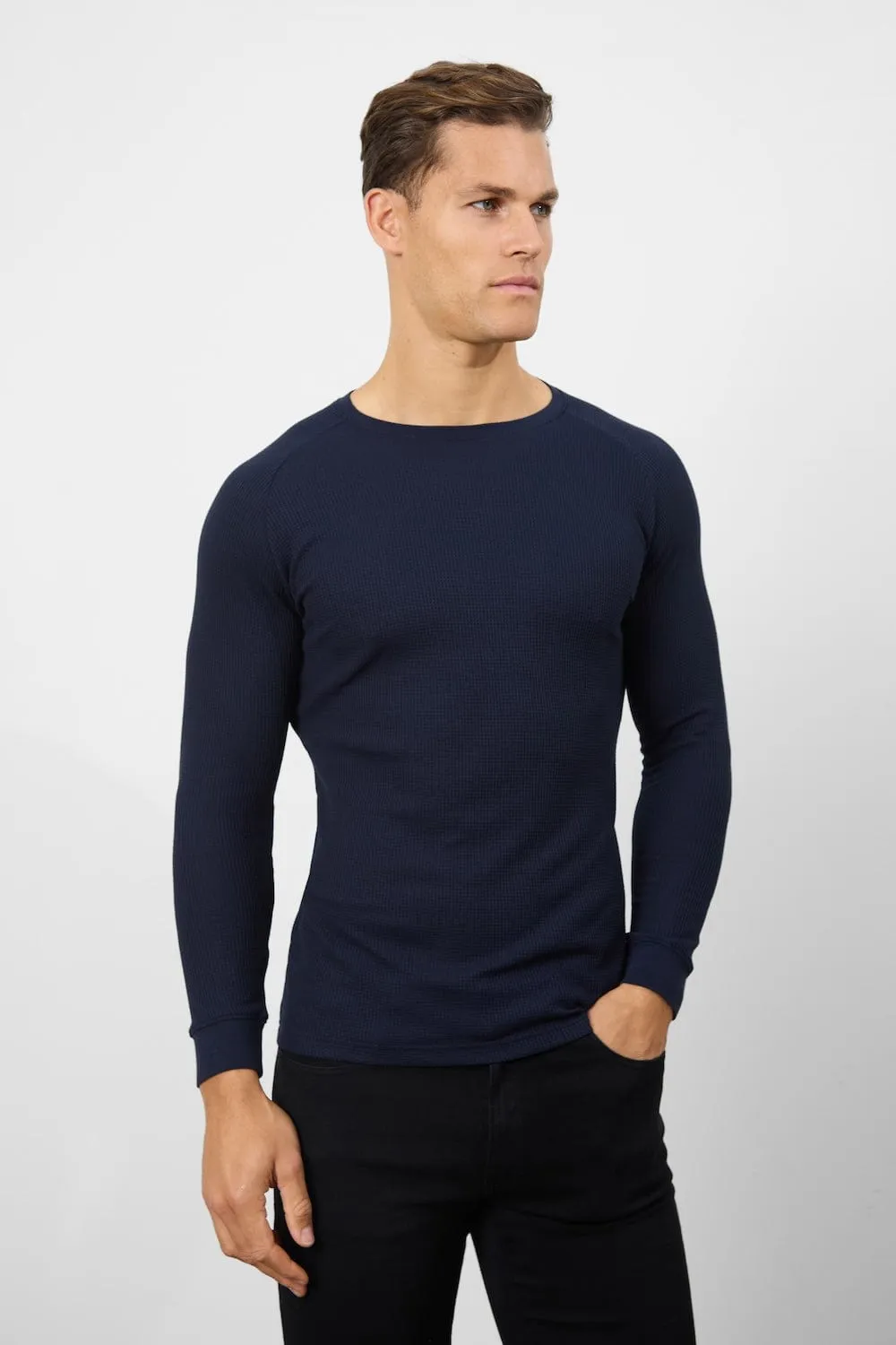 Waffle Textured T-Shirt in Navy