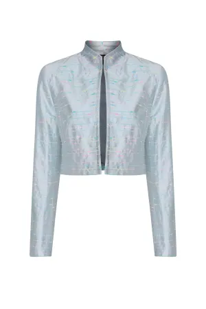 Waist-Length Jacket in Silk Slub Stripe Sky - Hermione