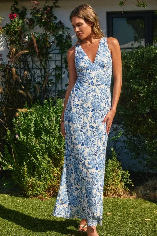 Waitlist 1/20 ♥ Bonnie Sleeveless Floral Print Maxi Dress Blue