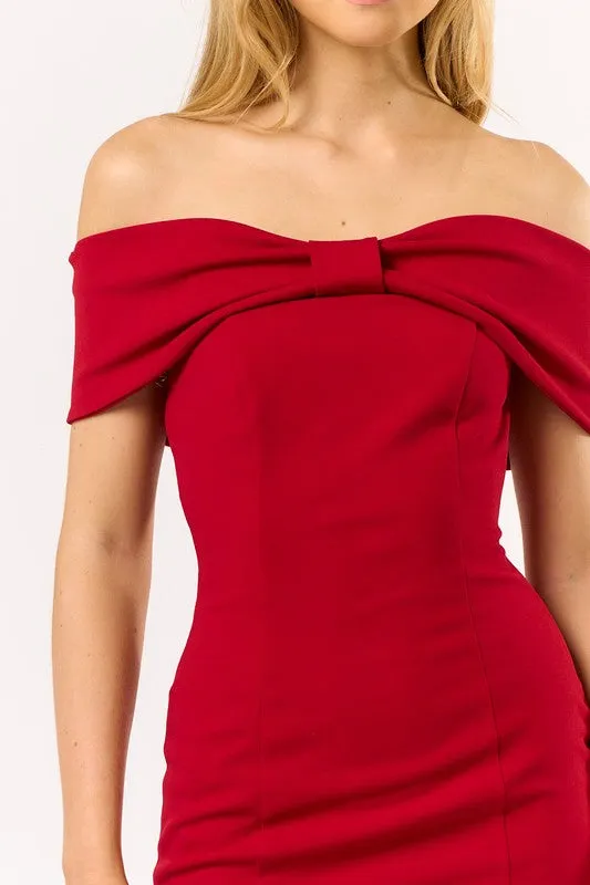 Waitlist 12/10 ♥ Harper Off The Shoulder Bow Mini Dress Red